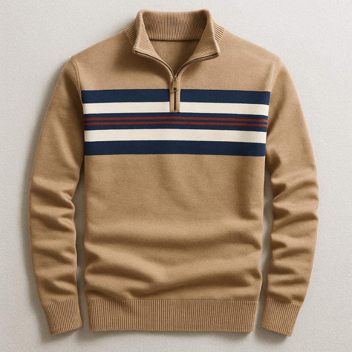 Men's versatile quarter-zip pullover. Ideal smart casual layering top for fall and winter warmth.