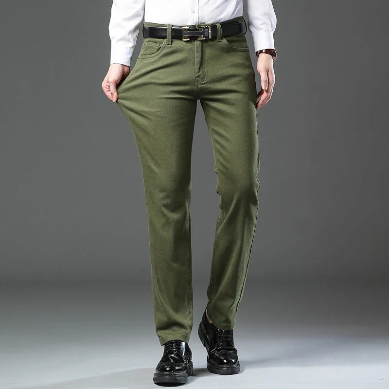 Army green men's versatile pants, smart casual regular fit for everyday fashion.
