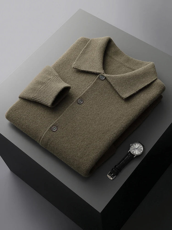 Layer this comfortable men's relaxed fit cardigan with a polo collar for smart casual everyday style.