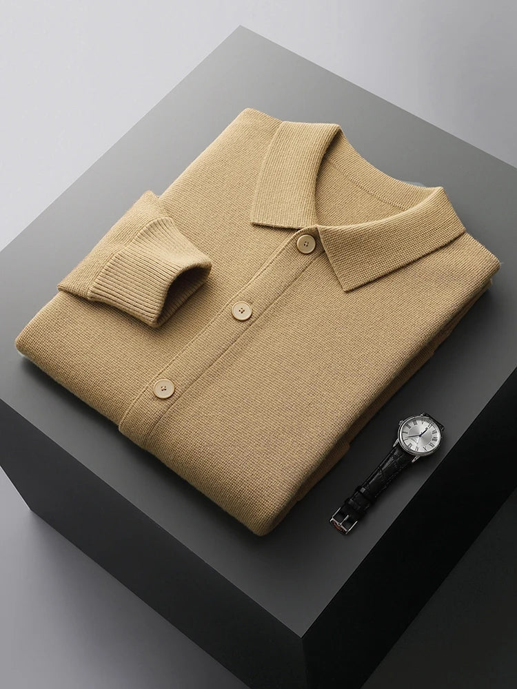 Comfortable long sleeve men's relaxed fit cardigan, an ideal layering piece for everyday sophistication.