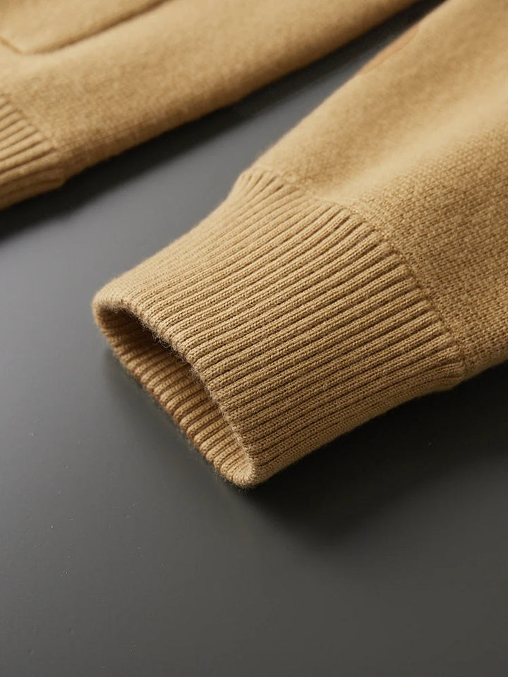 Versatile men's relaxed fit cardigan, a sophisticated everyday layering piece with a classic polo collar.