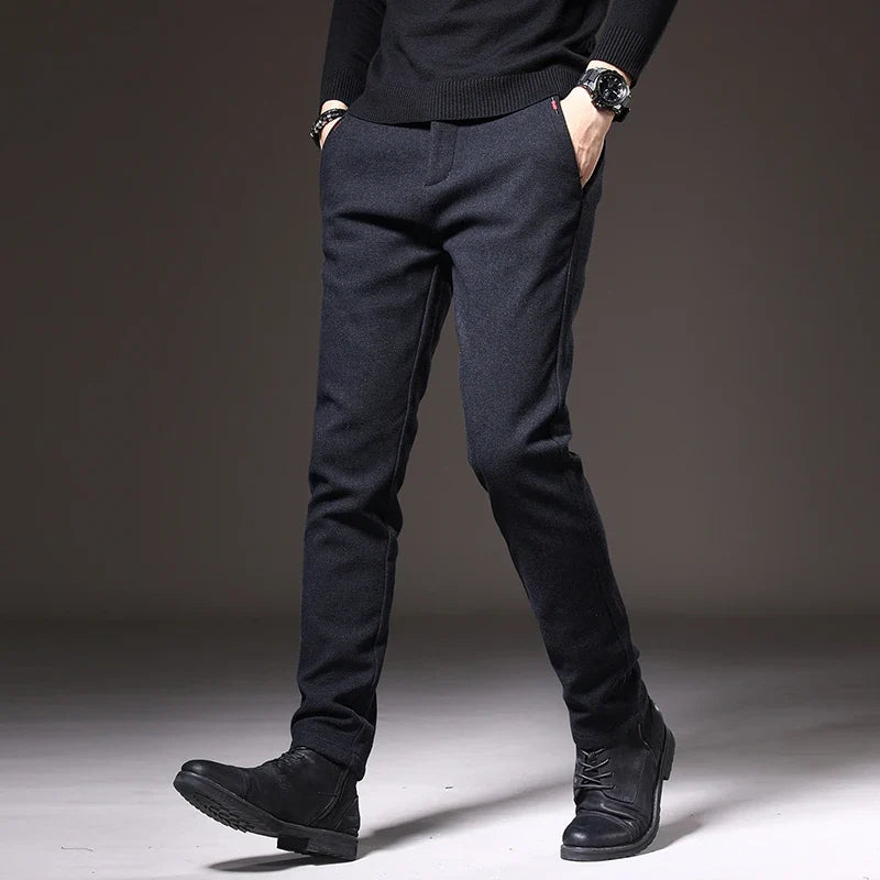 Comfortable men's stretch slim fit pants, ideal for all-day wear and movement.