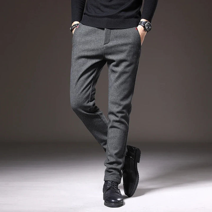 Versatile men's slim fit stretch trousers, suitable for casual to business casual looks.