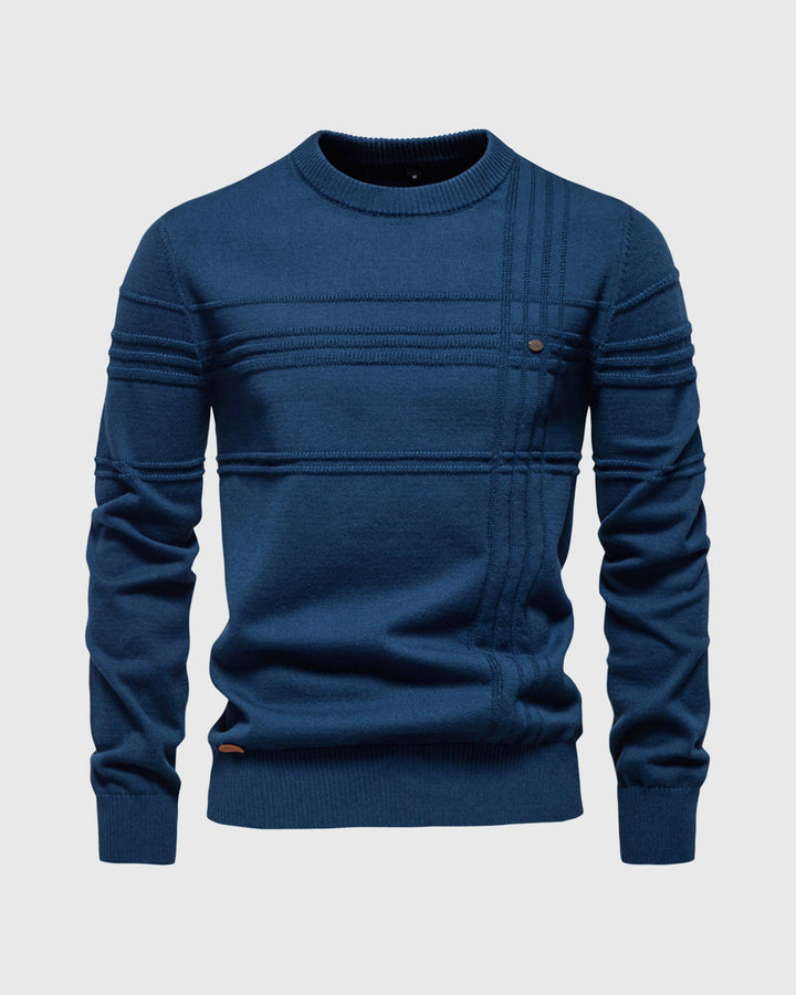 Casual men's crew neck pullover, featuring a unique textured knit pattern for versatile style.