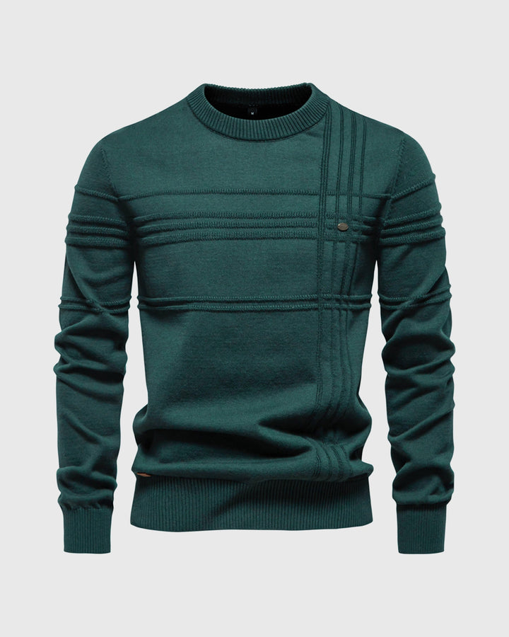 Everyday men's apparel: a comfortable textured crew neck sweater, ideal for any season.