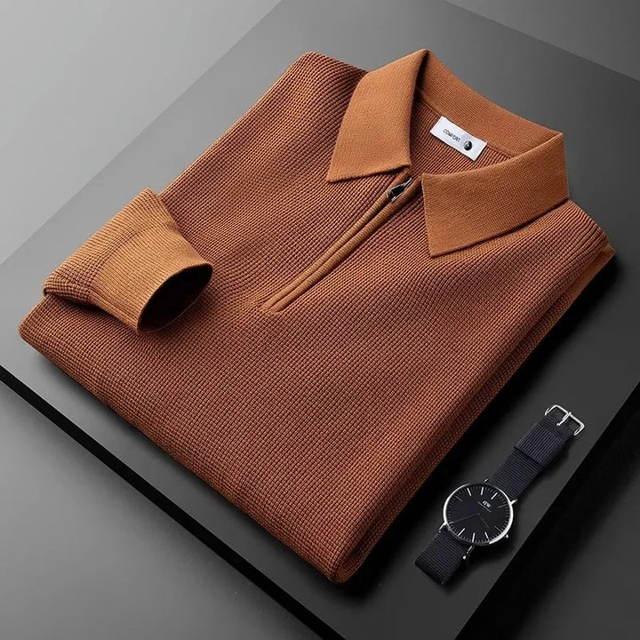 Men's versatile waffle knit quarter-zip long-sleeve shirt in a classic color, perfect for everyday casual style.