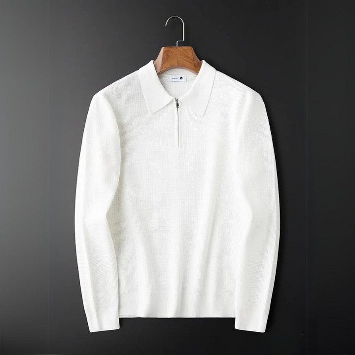 Comfortable long-sleeve men's versatile waffle knit shirt with a quarter-zip, designed for effortless everyday fashion.