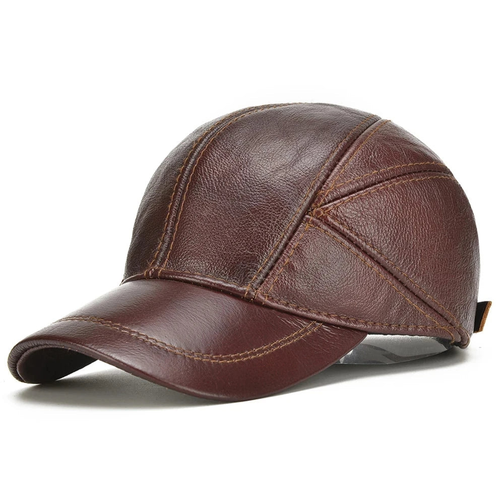 Men's vintage brown leather baseball cap. Adjustable for timeless style & durable wear.