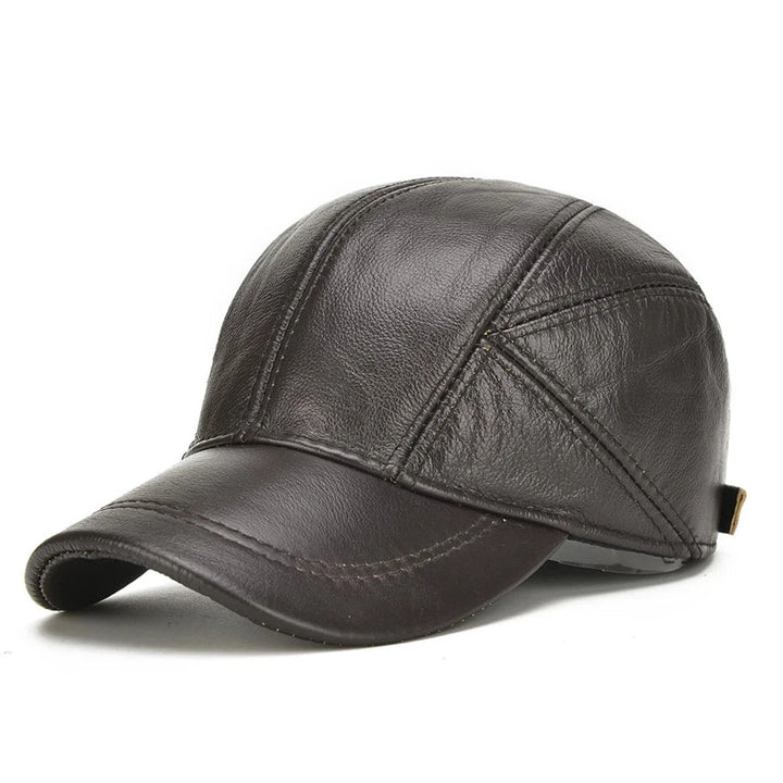 Adjustable men's mocha leather baseball cap. Vintage style headwear, perfect for a classic look.