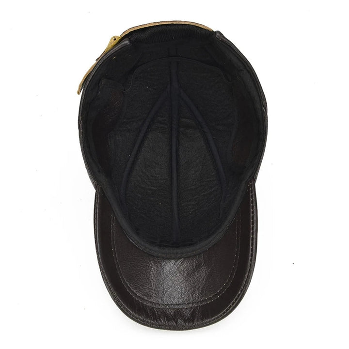 Men's vintage mocha leather cap. Adjustable and durable headwear for long-lasting timeless style.