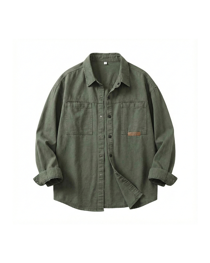 Men's vintage vibe cotton blend button-up shirt, long sleeve, perfect for casual retro fashion.
