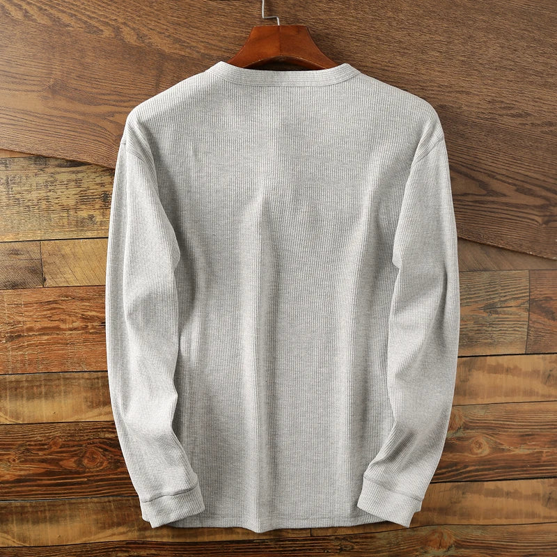 Comfortable men's waffle knit long sleeve crew neck shirt, excellent for modern casual & everyday wear.