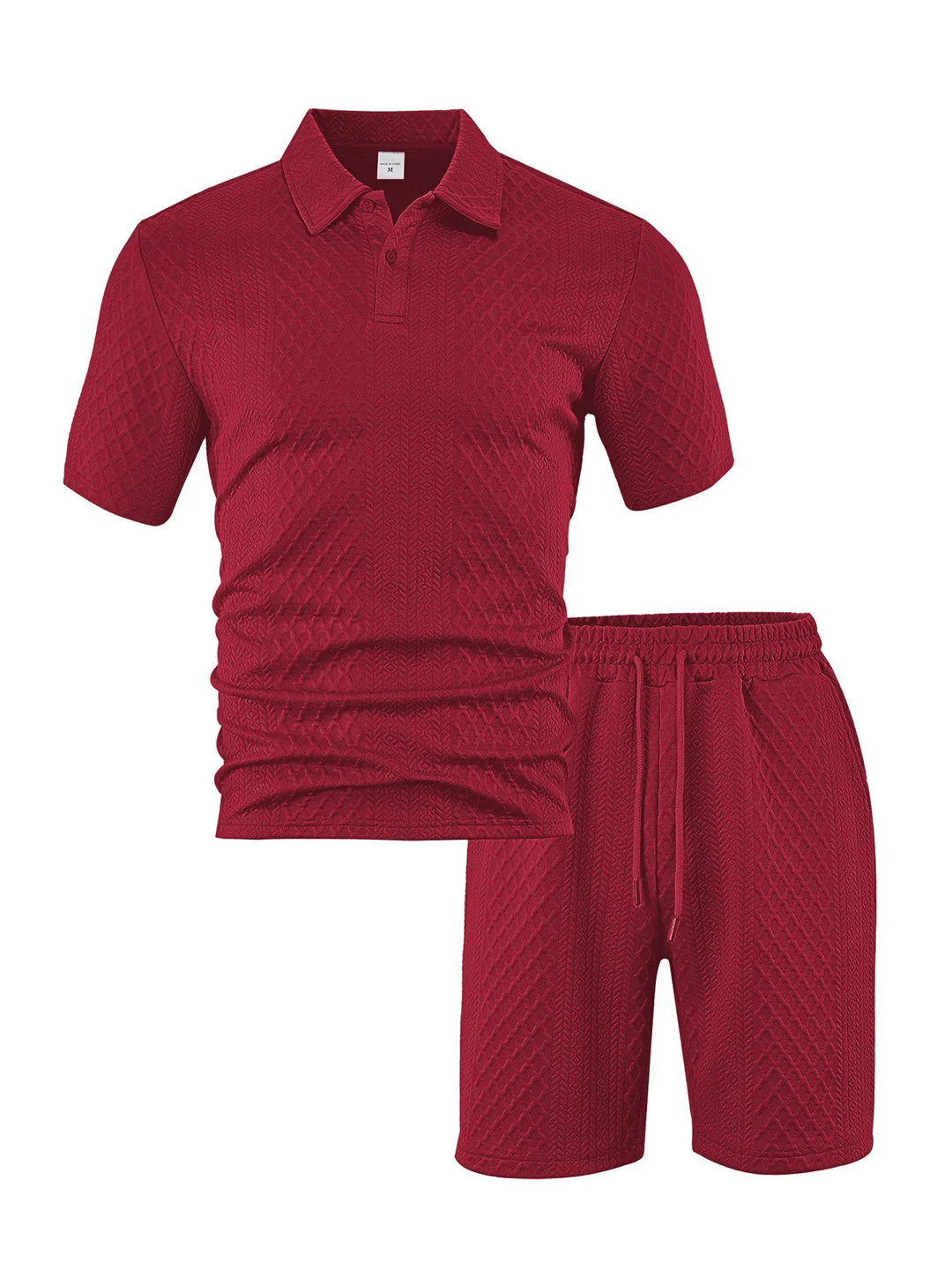 Men's breathable activewear waffle set: short sleeve polo & matching shorts for sports.