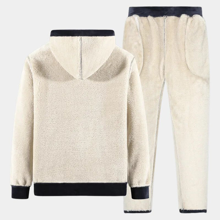 Luxuriously soft men's cotton cashmere blend two-piece lounge set. Warm & comfy for everyday casual wear.