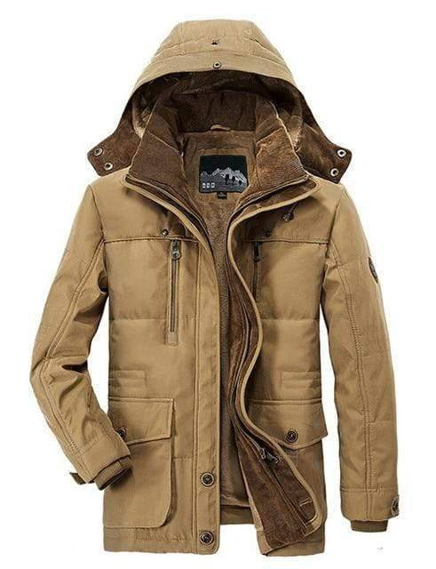 Close-up of the fleece lining inside a men's insulated winter parka, highlighting the warmth and comfort.