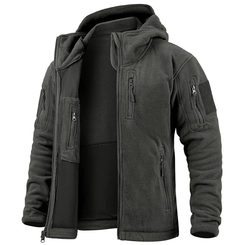 Men's warm hooded utility jacket, ideal for fall & winter outdoor activities, travel, and casual adventures.