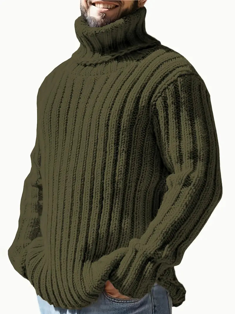 Cozy men's wool blend turtleneck sweater, perfect for casual winter warmth and layering.