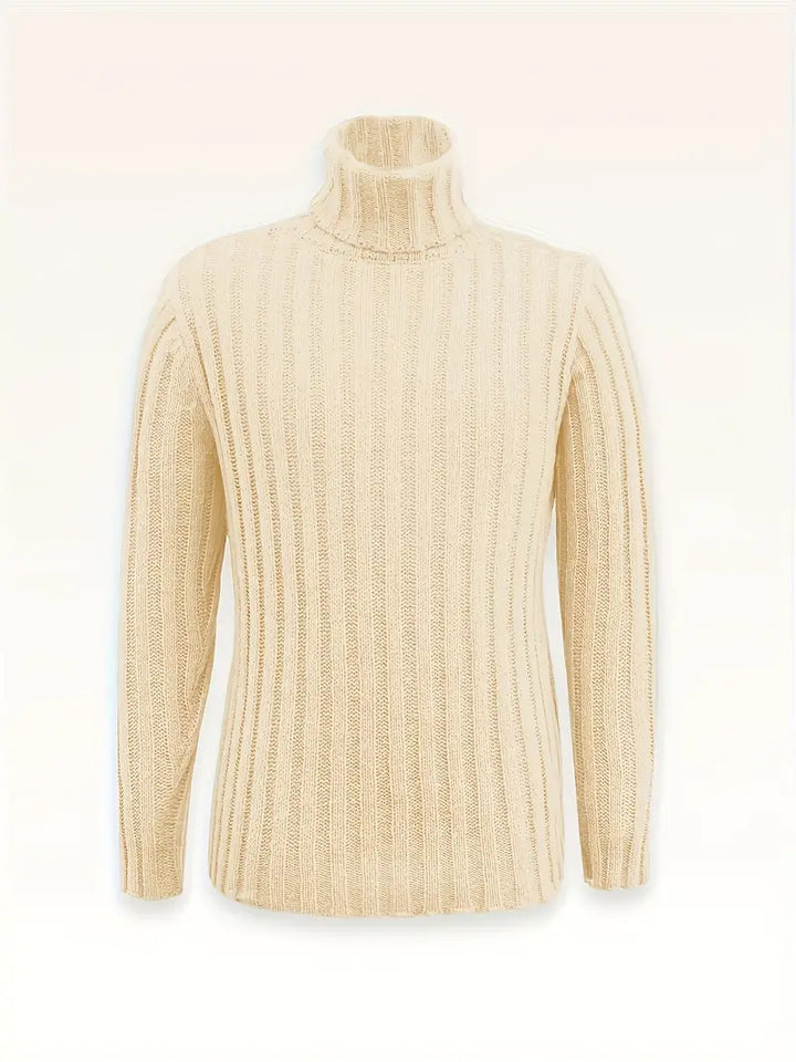 Premium menswear chunky knit roll neck jumper, a luxurious wool blend for ultimate warmth.