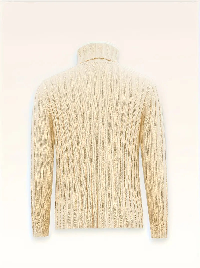 Soft men's knitted roll neck sweater, a versatile wool blend jumper for everyday cold-weather wear.