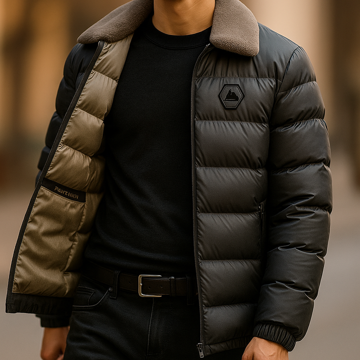 Essential men's warm winter insulated jacket. Heavy-duty, thermal outerwear designed for conquering cold weather.