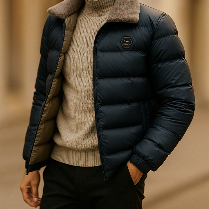 High-quality men's warm winter insulated jacket. Heavy-duty thermal coat for ultimate cold weather comfort & men's style.