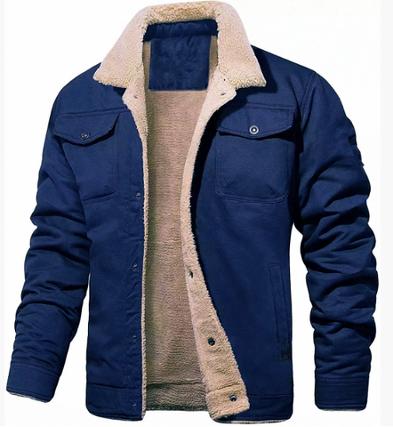Luxurious men's shearling collar winter jacket, designed for warmth, classic style, and cold weather.