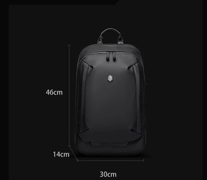 Man wearing AllCarry water-resistant anti-theft travel backpack, perfect for daily commute or weekend trips.
