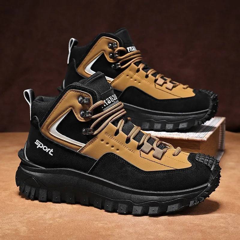 Pair of men's rugged waterproof safety sneakers, ideal for outdoor work