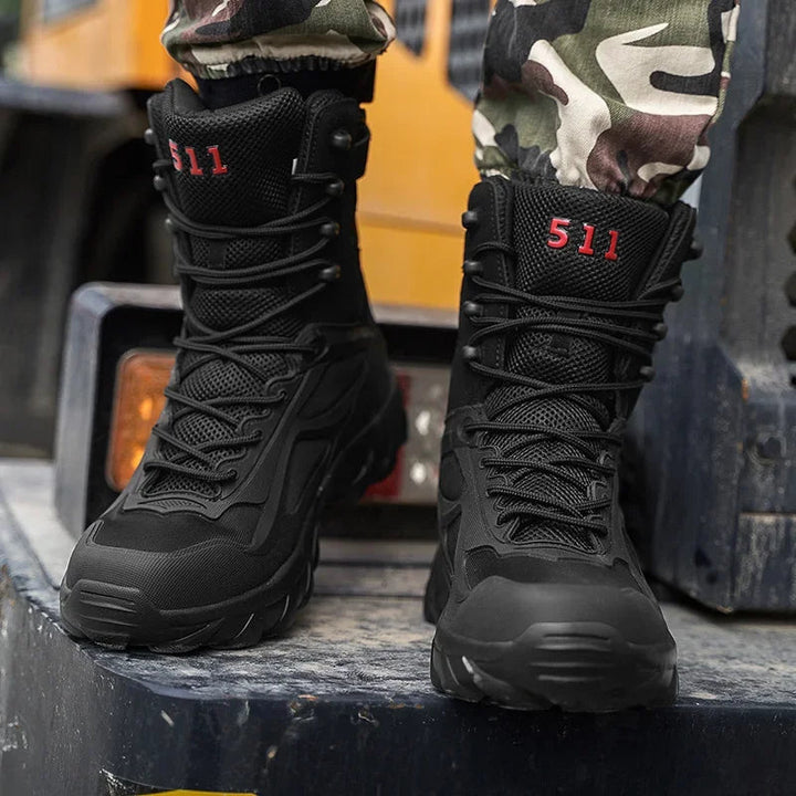 Rugged men's outdoor boots, waterproof & protective for all-weather performance.