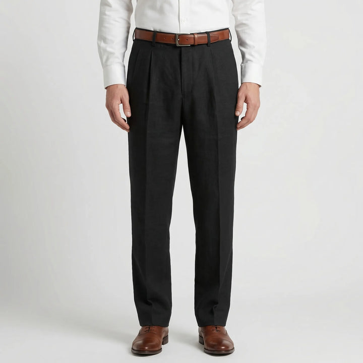 Men's fashion essential: Smart versatile pleated straight leg trousers, a sophisticated wardrobe staple.
