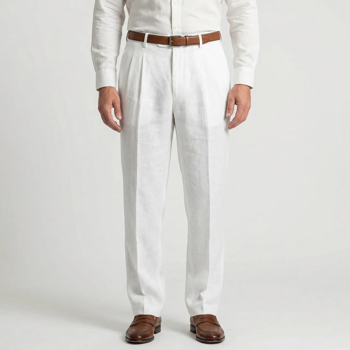 Professional men's pleated pants with a comfortable straight leg, great for a polished business casual look.