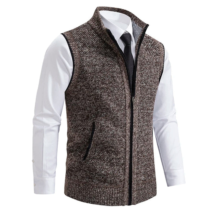 Men's wool blend full-zip vest with a stylish plaid lining, perfect for layering.