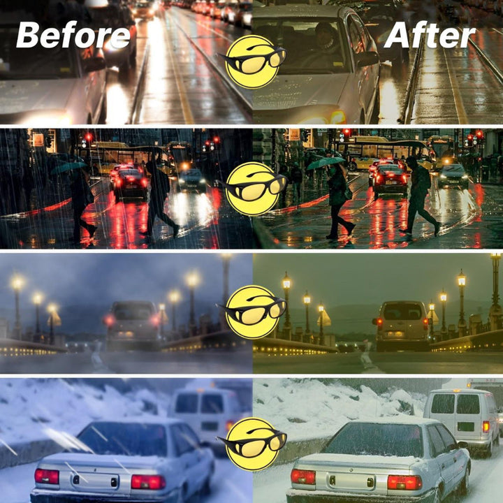 Road safety men's yellow tint driving glasses. Reduces glare, improves night vision & offers clear, anti-glare eye protection.