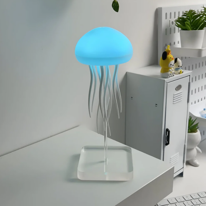 Dynamic jellyfish lamp with realistic swimming motion. LED mood light for a sensory experience, great as a night light.