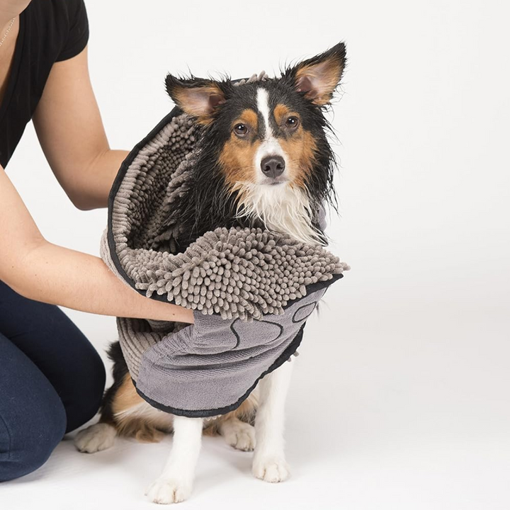 Microfiber dog towel for quick drying after baths. Super absorbent pet grooming accessory.