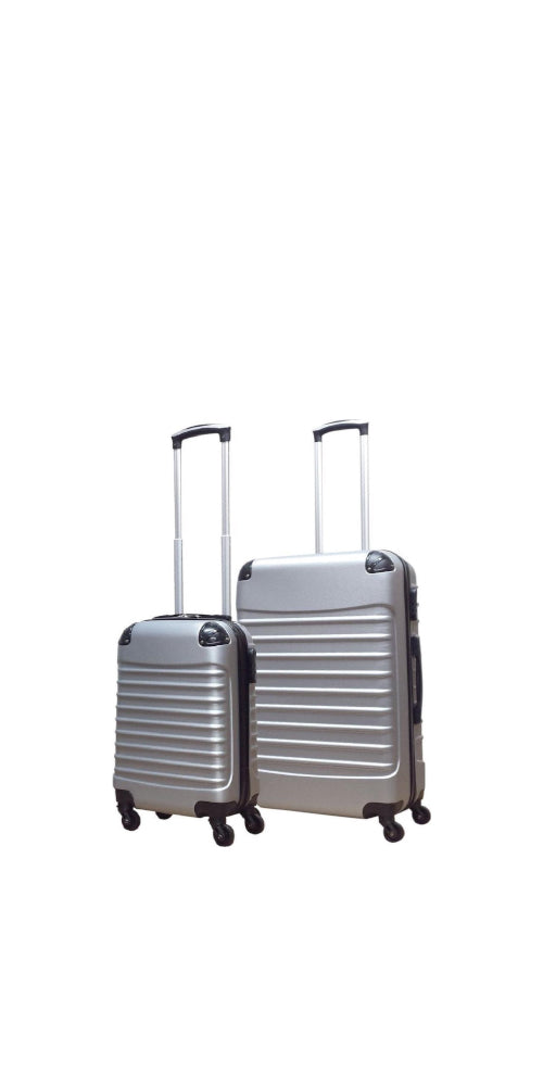 Milano Silver 2-piece hard-shell luggage set. Durable spinner suitcases for easy travel & vacation.