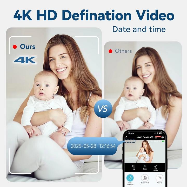 Portable mini 4K wireless camera with motion detection, ideal for versatile home security and monitoring.