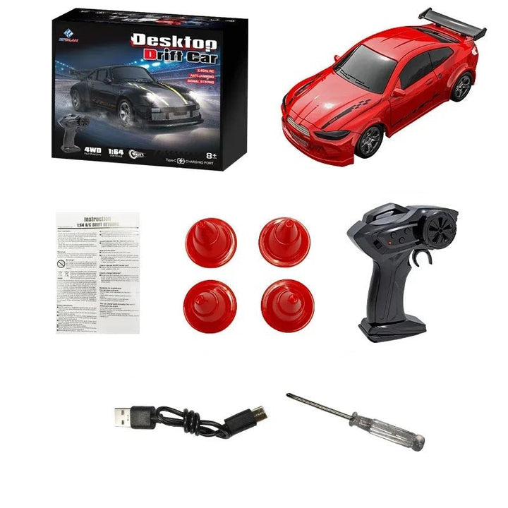 Remote control 4WD mini car with stable handling, fast acceleration, ideal for racing & drifting.