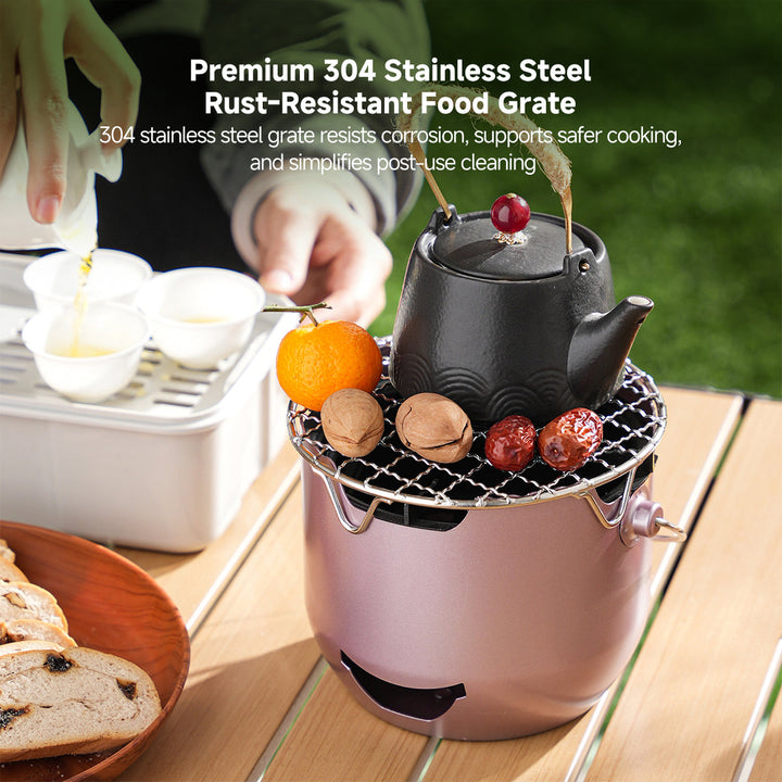 Portable cast iron charcoal grill, a small outdoor gadget for camping and tabletop grilling. Great for travel.