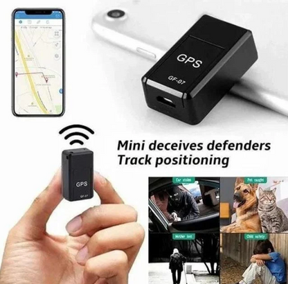 "Mini GPS Tracker magnetico, nero, compatto, per veicoli; tracciamento mondiale e design impermeabile e discreto."