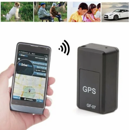 "Mini GPS Tracker magnetico, nero, compatto, per veicoli; tracciamento mondiale e design impermeabile e discreto."