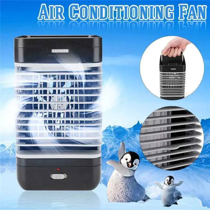 Portable mini air conditioner fan with handle, USB powered, great for office, home and travel