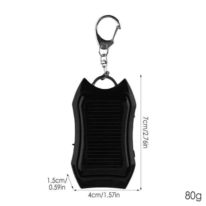 1500mAh solar power bank and LED flashlight keychain, offering portable power for sports and entertainment.