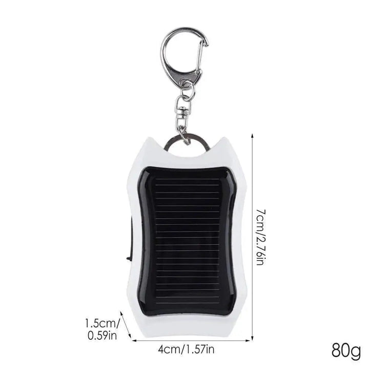 Survival tool: mini solar power bank with LED light and 1500mAh capacity, handy emergency charger.