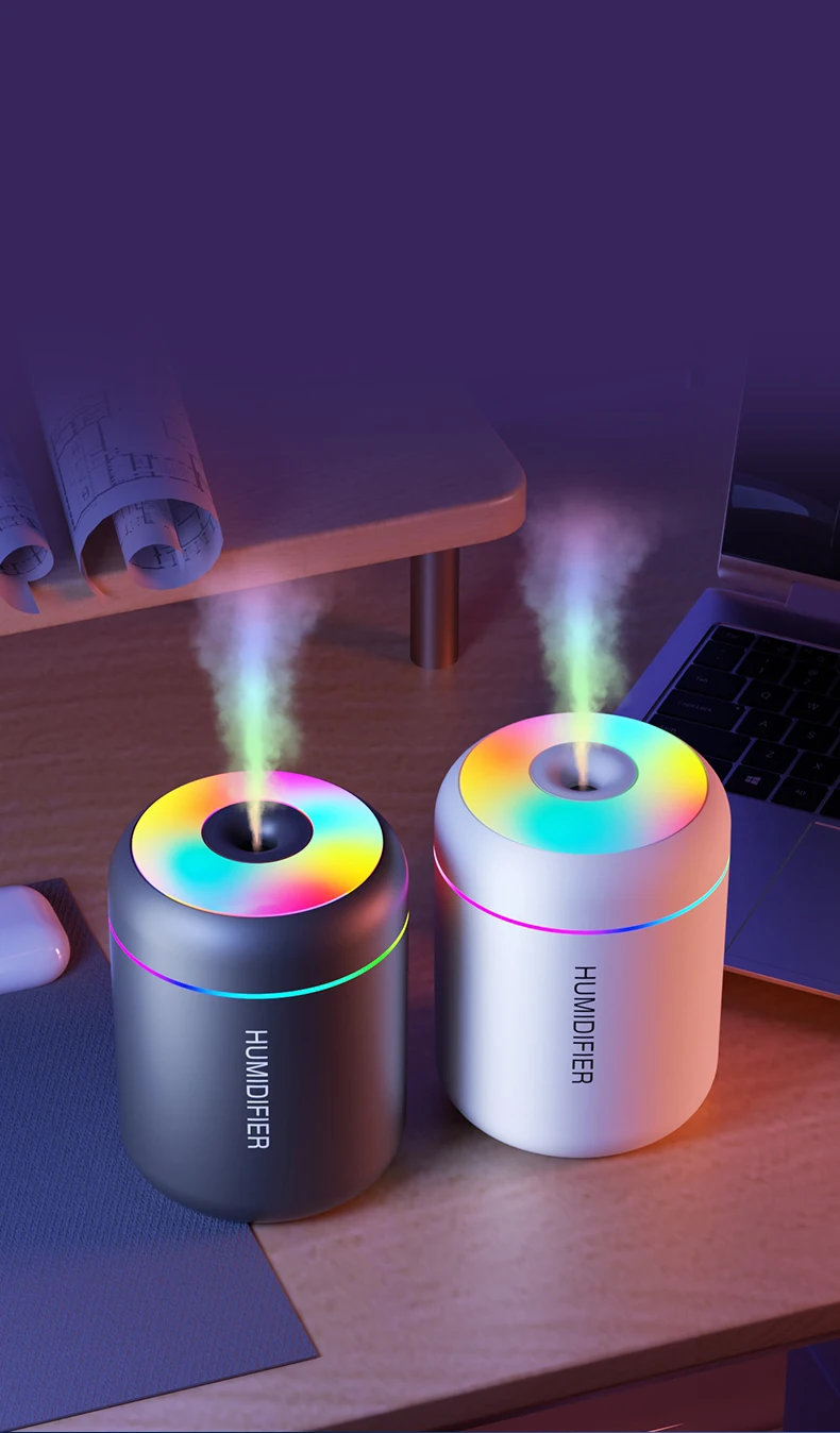 Mini USB humidifier & essential oil diffuser. Portable aromatherapy for car, bedroom, office.