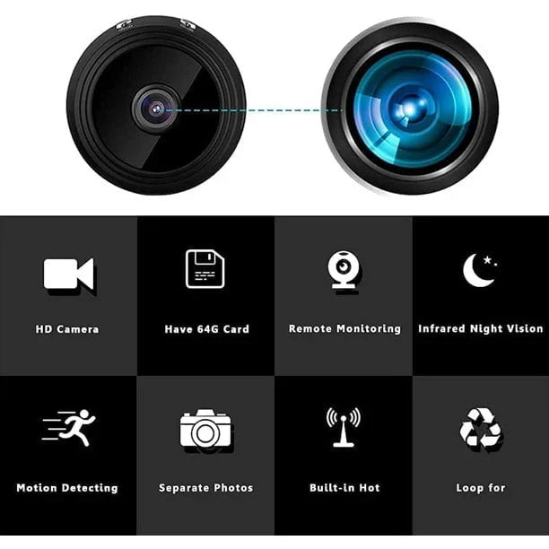 Remote monitoring with this mini wireless security camera. Magnetic mount, live video/audio, night vision.