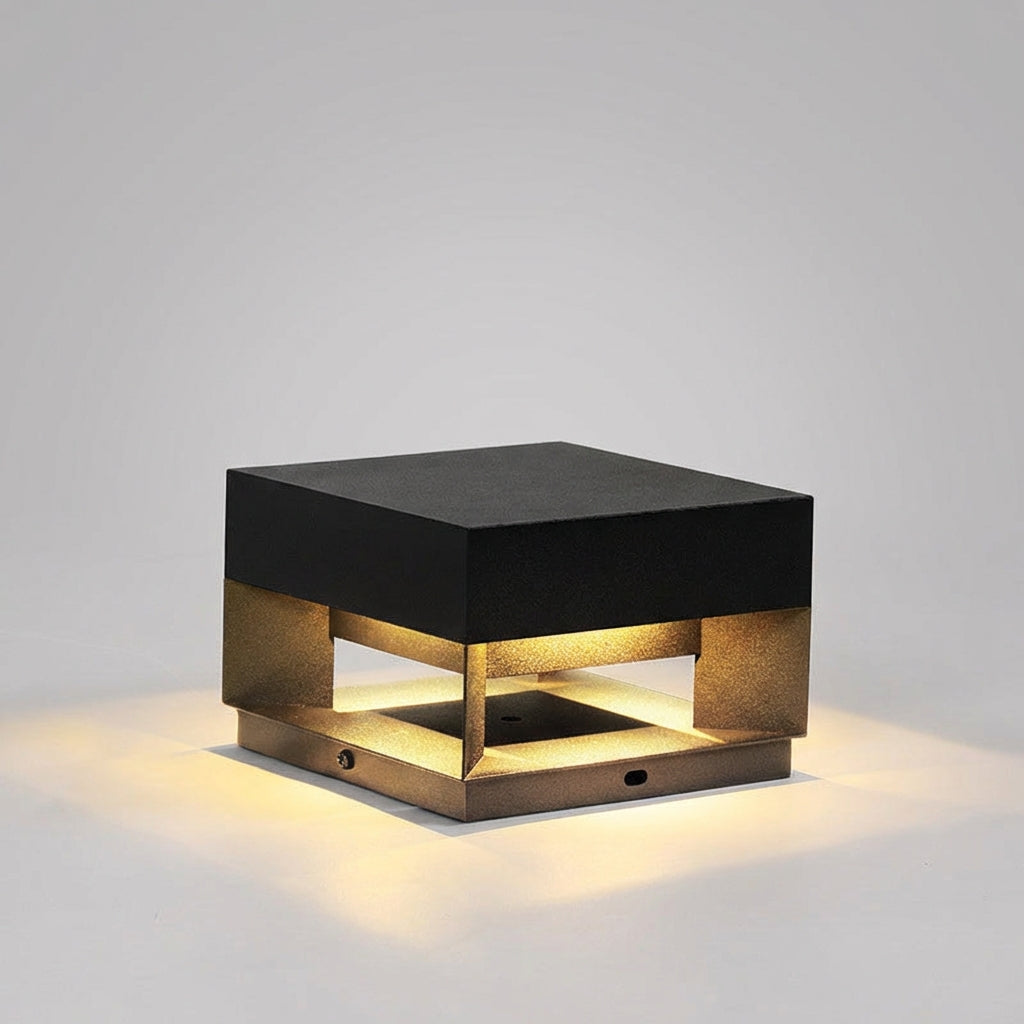 LumaBloc minimalist square outdoor wall light. Modern LED garden lamp for stylish exterior home lighting.