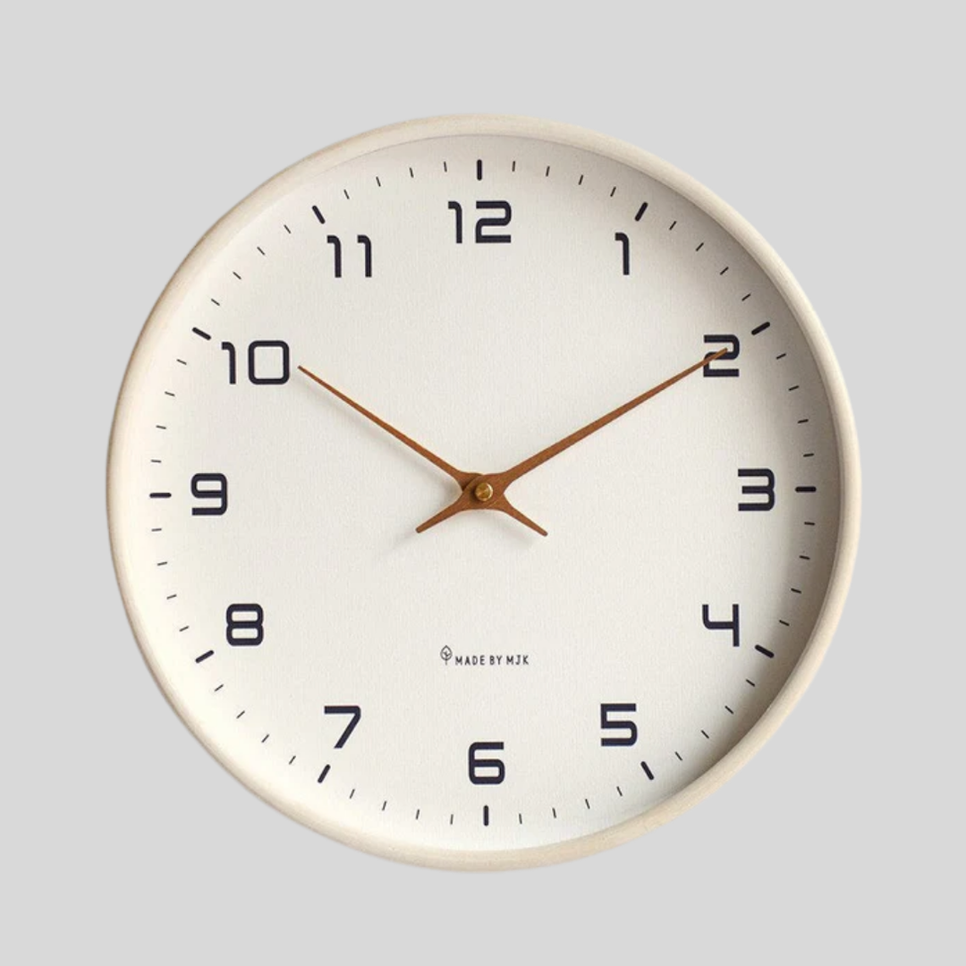 Modern natural wood wall clock, silent & minimalist. Ideal contemporary accent for bedroom or office decor.