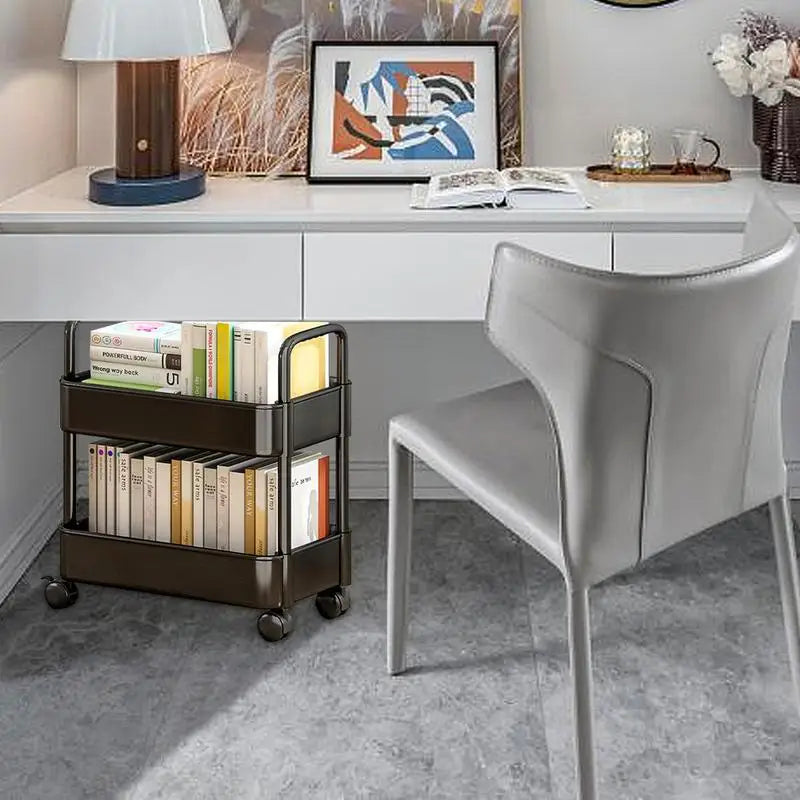 Small space solution: 3-tier rolling storage cart with pen holder, perfect for books & office supplies.