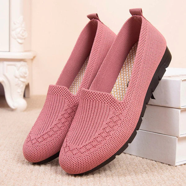 "Mocassini ortopedici beige da donna, slip-on, traspiranti, casual, suola antiscivolo per comfort quotidiano"